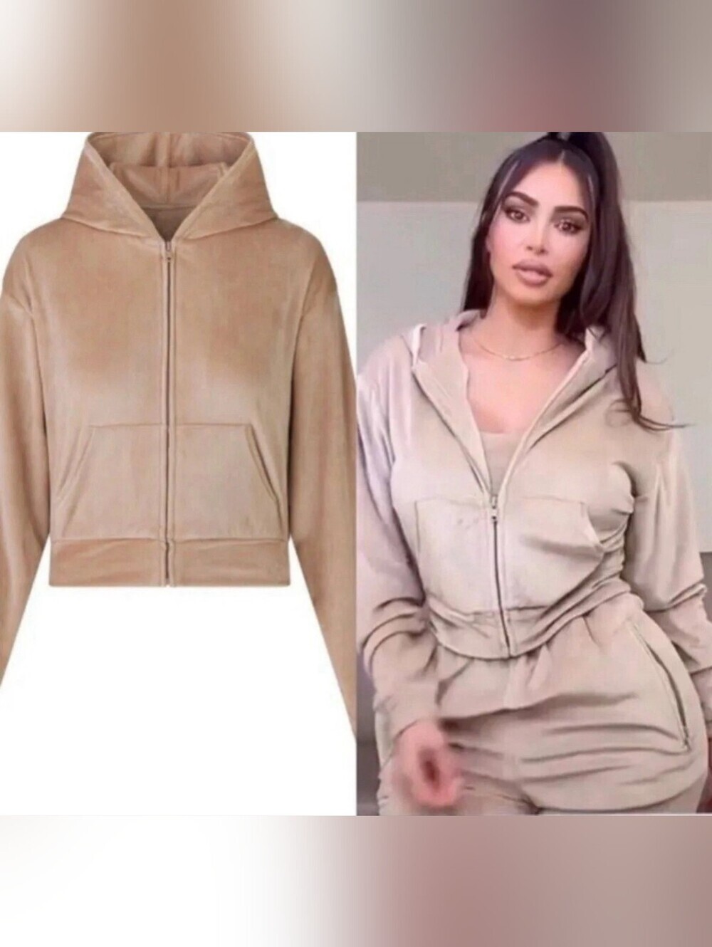 SKIMS Velour Cropped Zip Up Hoodie Sweater